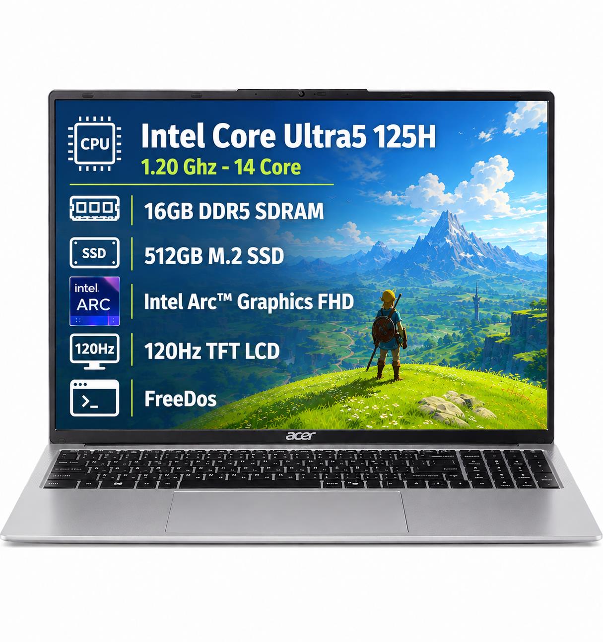 Acer Aspire Lite AL16-71P Intel Core5 125H 16GB 512GB SSD 15.6" FHD FreeDos NX.DCLEY.001