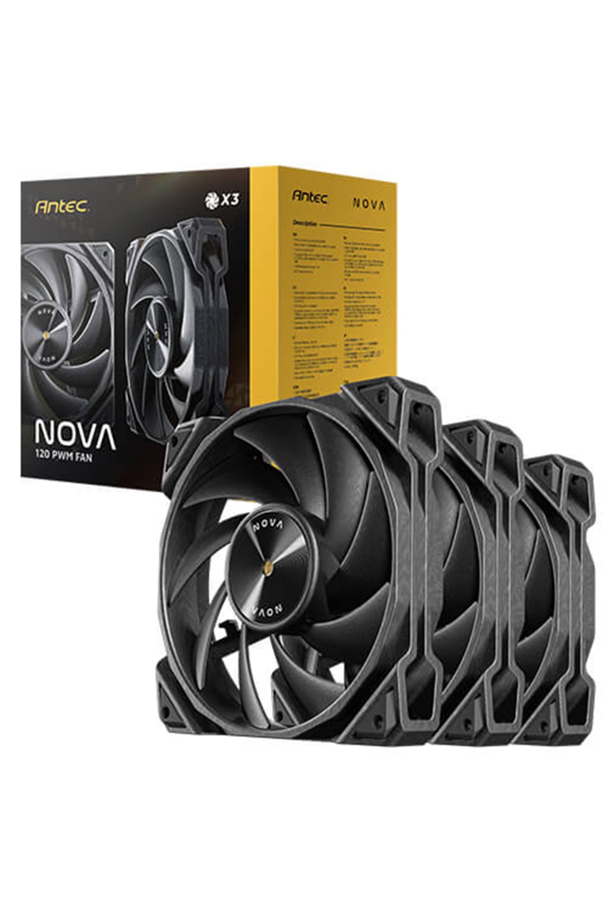 Antec Nova 120 3’lü 120mm PWM Yüksek Devirli PC Fan Seti 3200 RPM Endüstriyel Sınıf Siyah