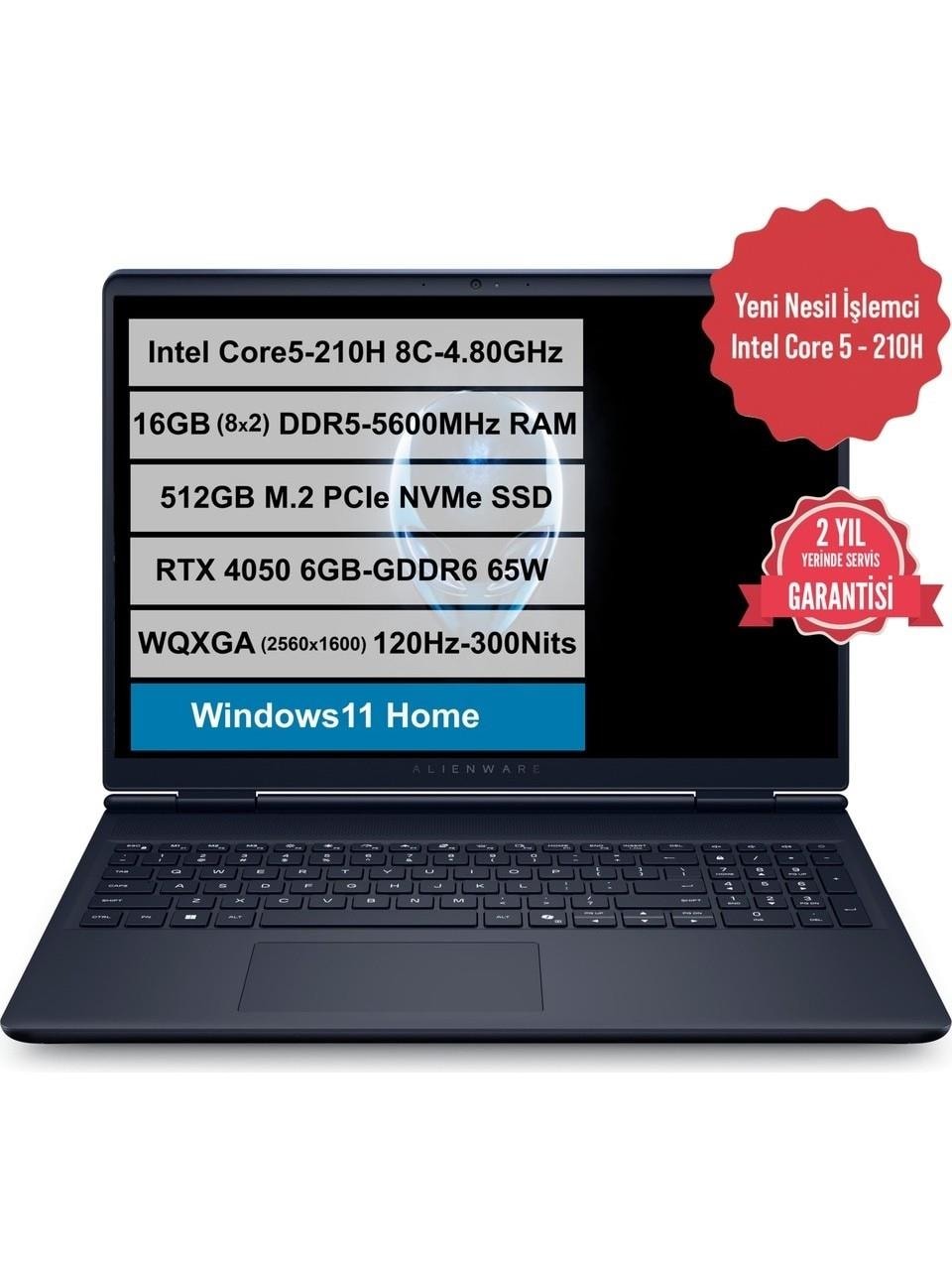 Dell Alienware 16 Aurora Intel Core 5-210H RTX4050 16GB RAM 512GB M.2 SSD 16" 2K WQXGA Windows11 Home AC16250