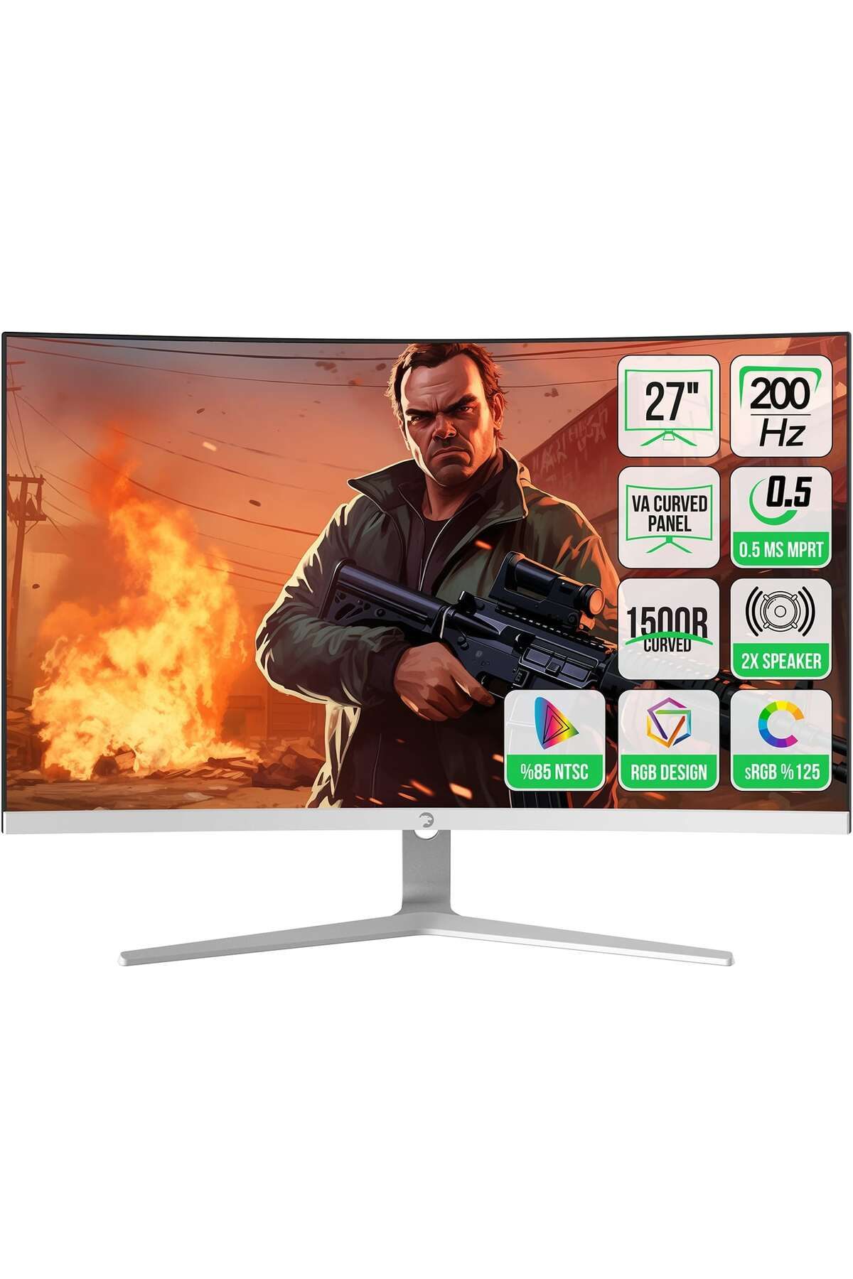 Gamepower Vivid T50 27'' 1500R Curved Rgb Beyaz 200Hz 0.5ms Fhd 2X2W Speaker Va Gaming Monitör