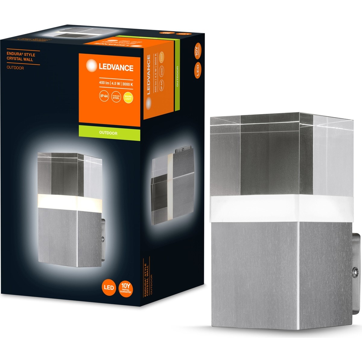 Ledvance Endura Style Crystal Wall 4.5W 3000K 400lm IP44 Sarı Işık Pslanmaz Çelik Inox Dış Mkn Aplik