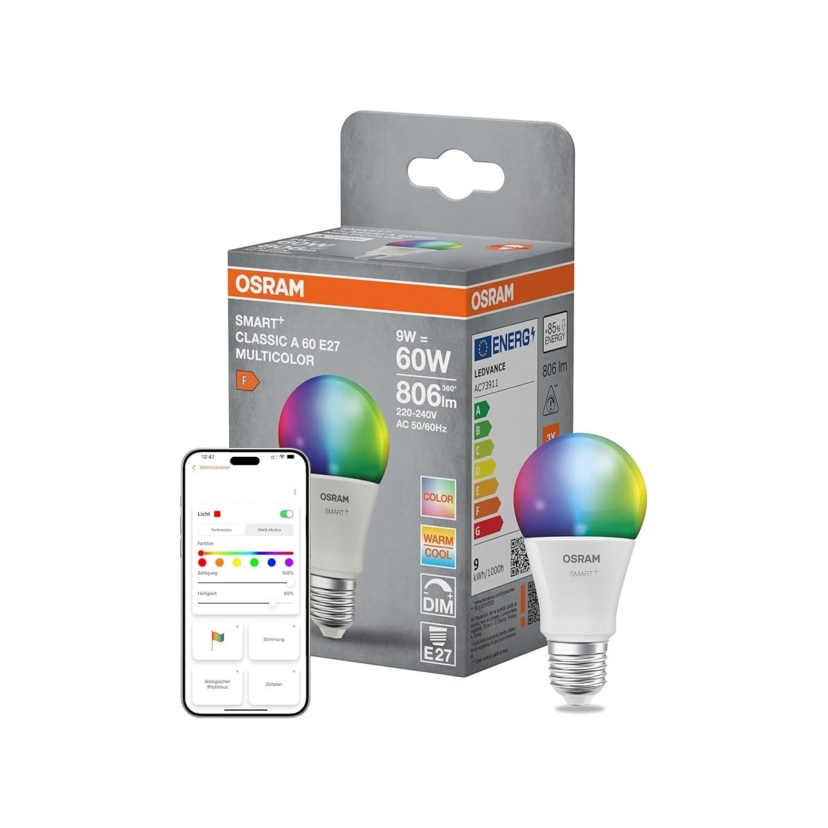 Smart LED Ampul 9W E27 Rgbw 2700K 806LM Duy Wi-Fi Kontrollü Akıllı Aydınlatma