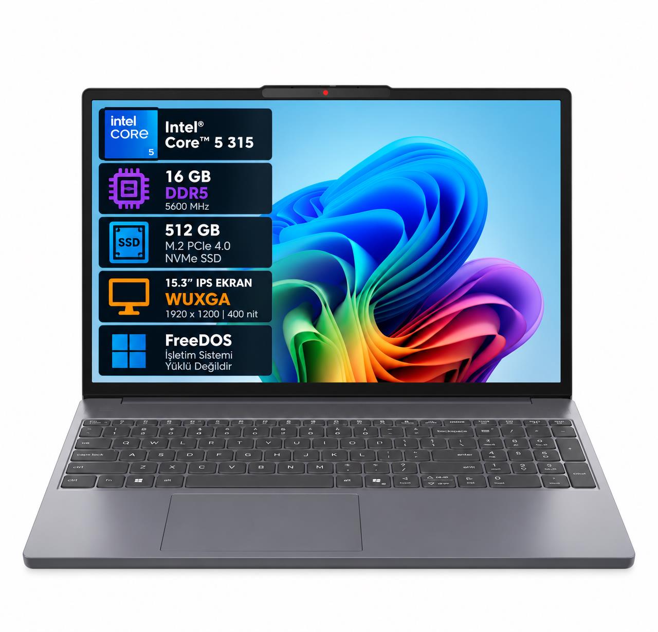 Lenovo Ideapad Slim 3 83RR00JCTR Intel Core 5-315 16GB 512GB SSD 15.3" IPS Freedos Taşınabilir Bilgisayar