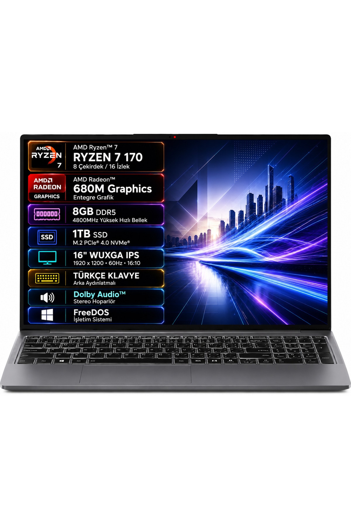Lenovo IP3 83K800DKTR-01 Ryzen 7-170 8GB 1TB SSD 16" IPS Freedos
