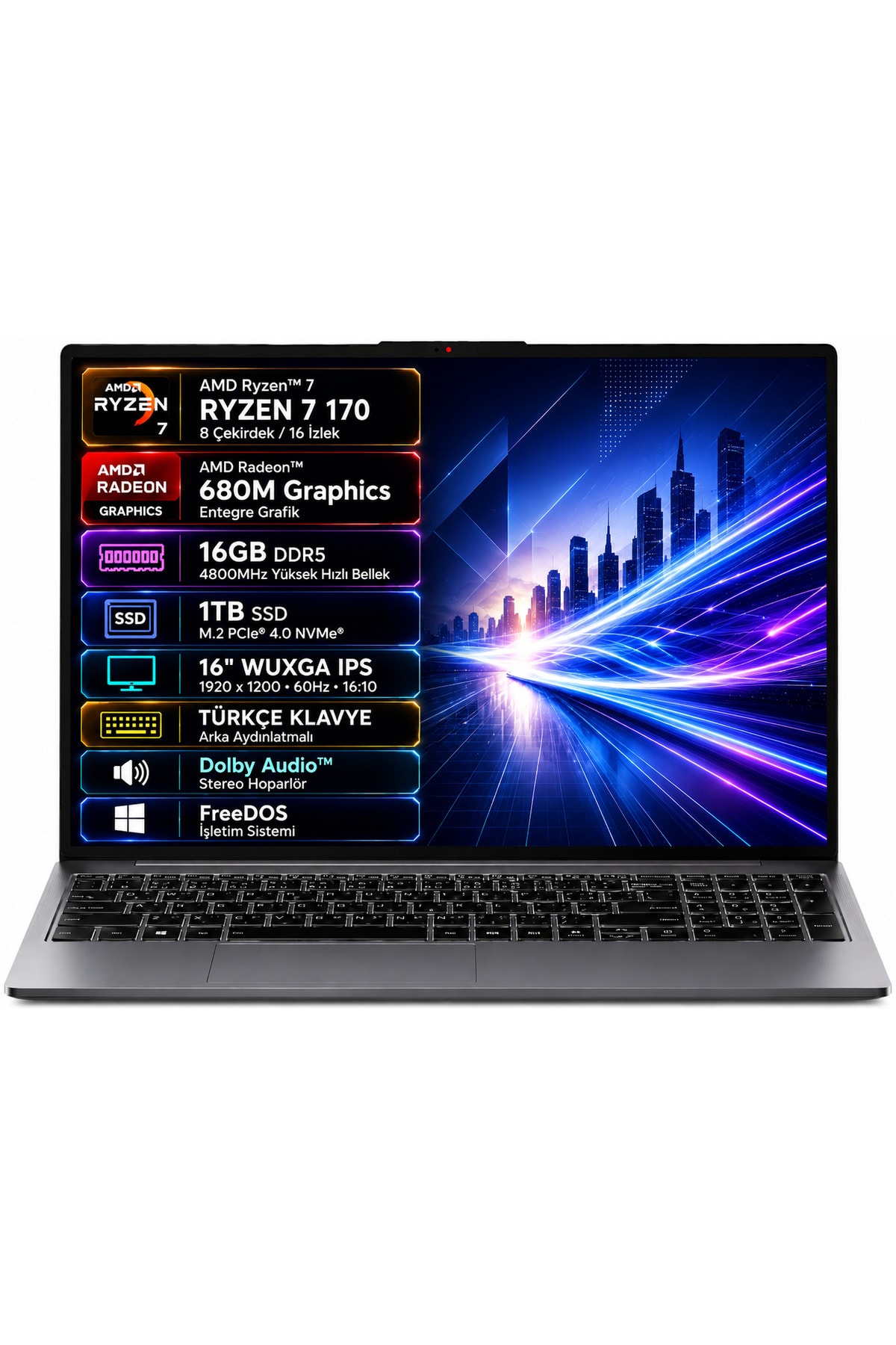 Lenovo IP3 83K800DKTR-03 Ryzen 7-170 16GB 1TB SSD 16" IPS Freedos