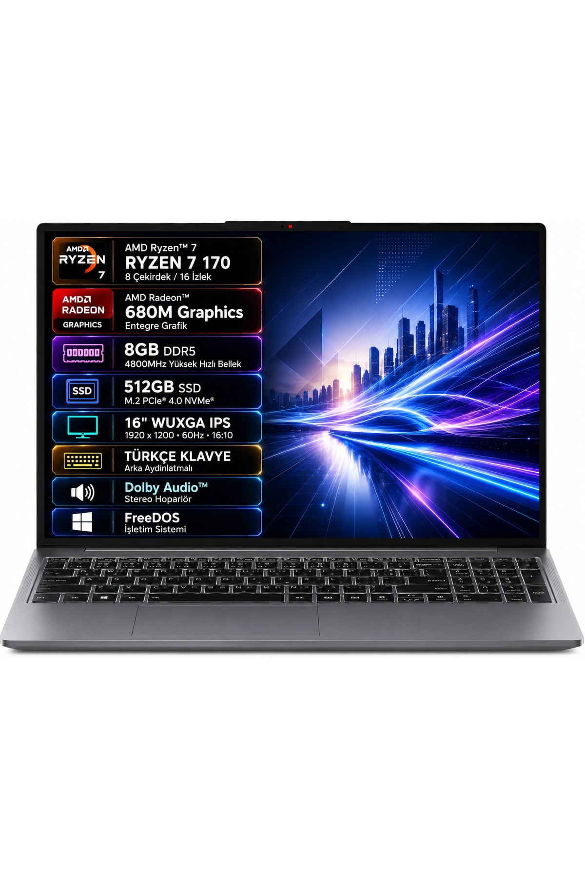Lenovo IP3 83K800DKTR Ryzen 7-170 8GB 512GB SSD 16" IPS Freedos