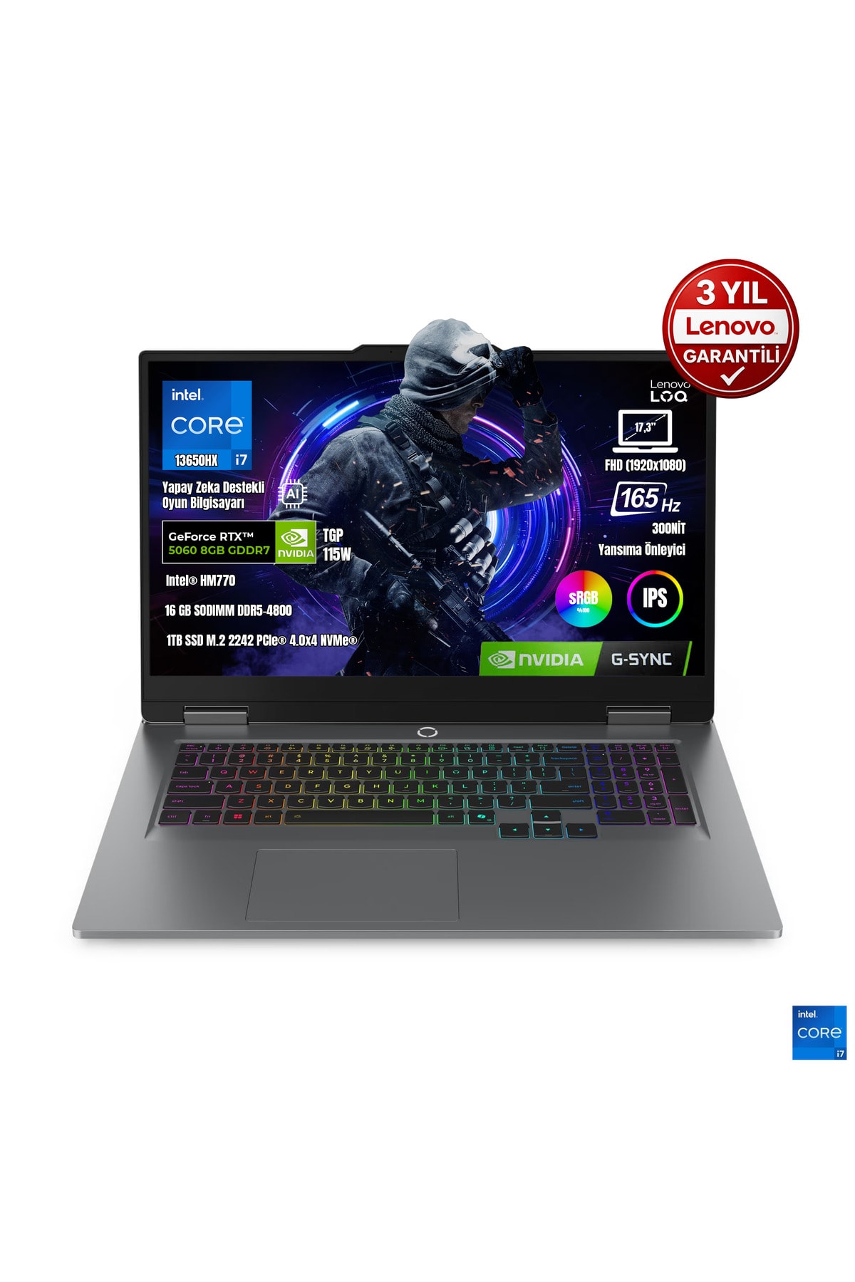 Lenovo LOQ 17IRX10 83JH00CNTR i7-13650HX 16GB DDR5 1TB SSD RTX5060 8GB 17.3" IPS 165Hz FreeDos