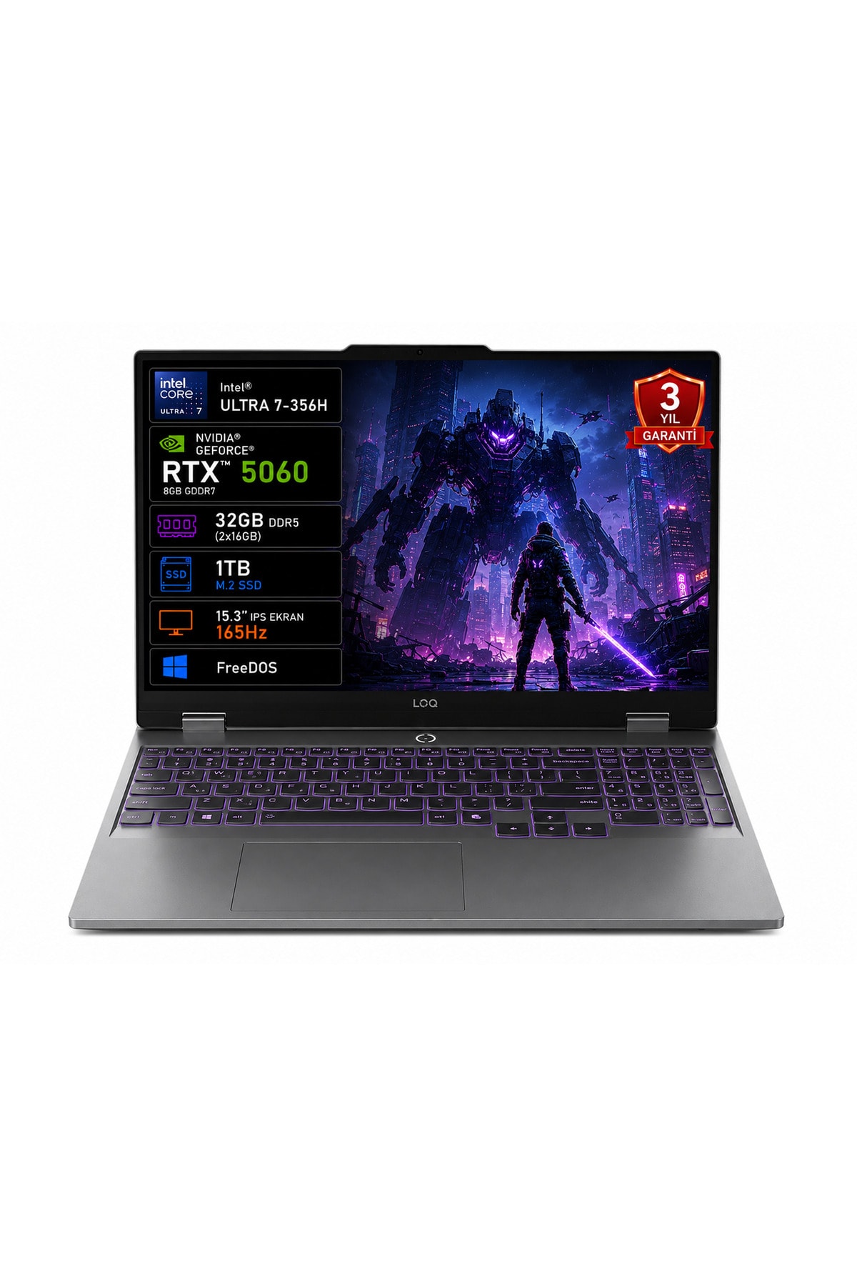 Lenovo LOQ 83SL001PTR Ultra 7-356H 32GB 1TB SSD RTX5060 8GB TGP 115W 15.3" IPS 165Hz Freedos