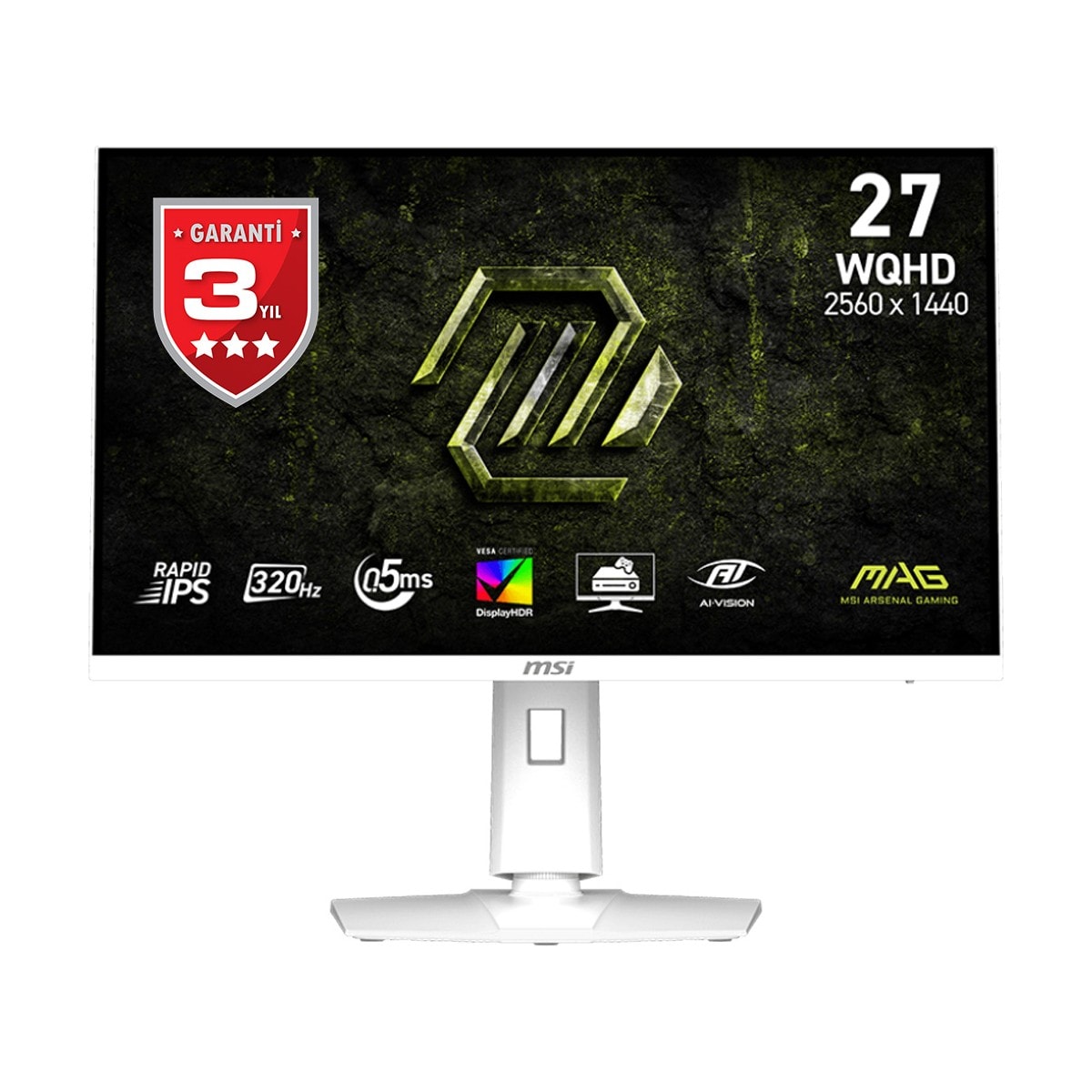MSI 27 MAG 274QRFW X32 WQHD FLAT RAPID IPS 320Hz 0.5MS FREESYNC PREMIUM PIVOT GAMİNG MONİTOR BEYAZ
