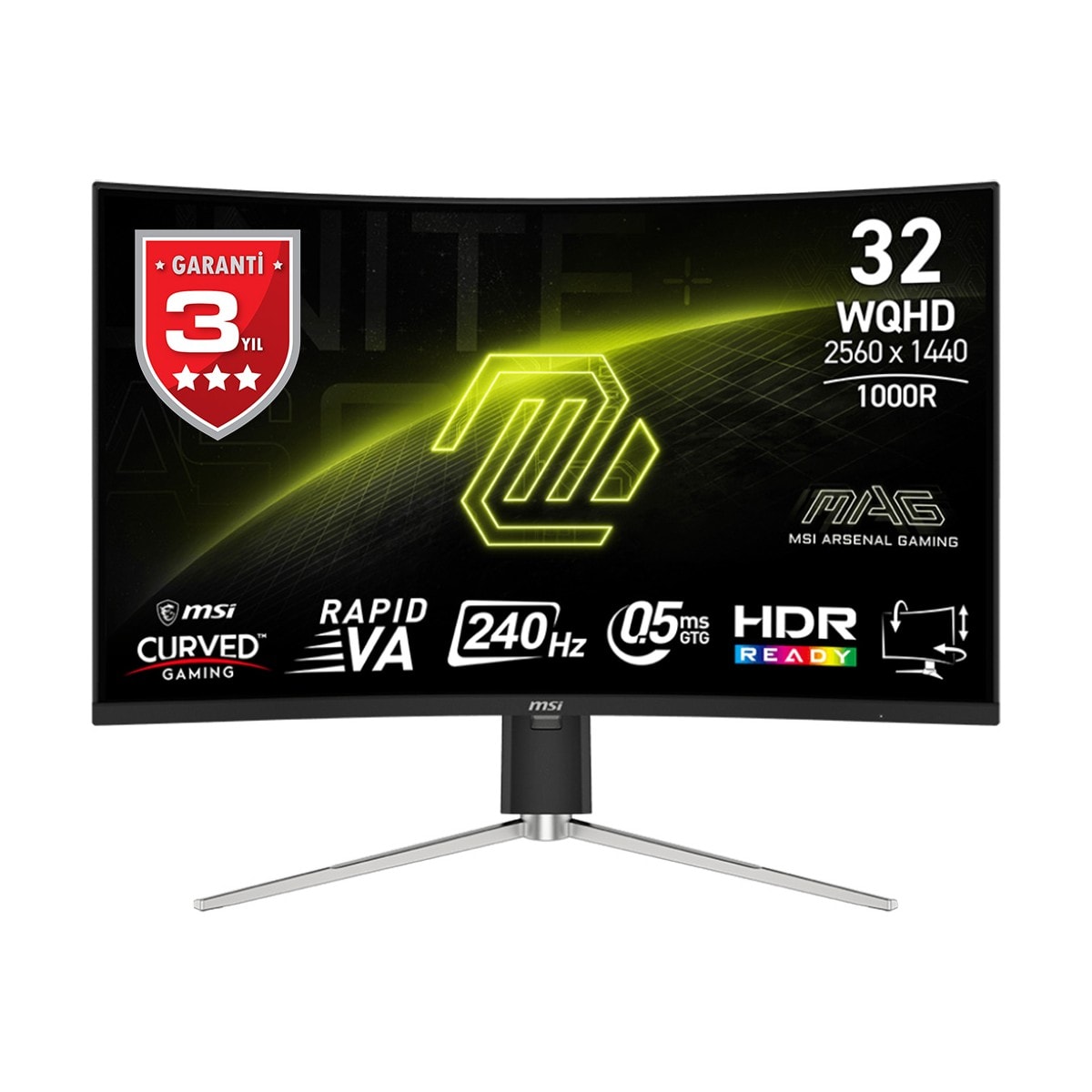 MSI 31.5 MAG 325CQRXF E2 WQHD CURVE 1000R RAPID VA 240HZ 0.5MS FREESYNC PREMIUM GAMING MONİTÖR