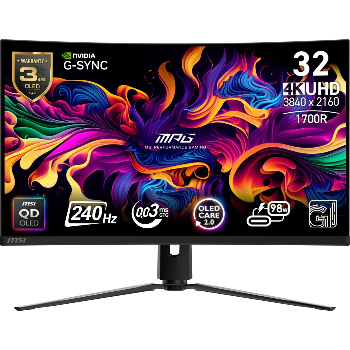 MSI 31.5 MPG 321CURX QD-OLED UHD CURVE 1700R QD-OLED 240HZ 0.03MS GTG COMPATIBLE GAMING MONITOR