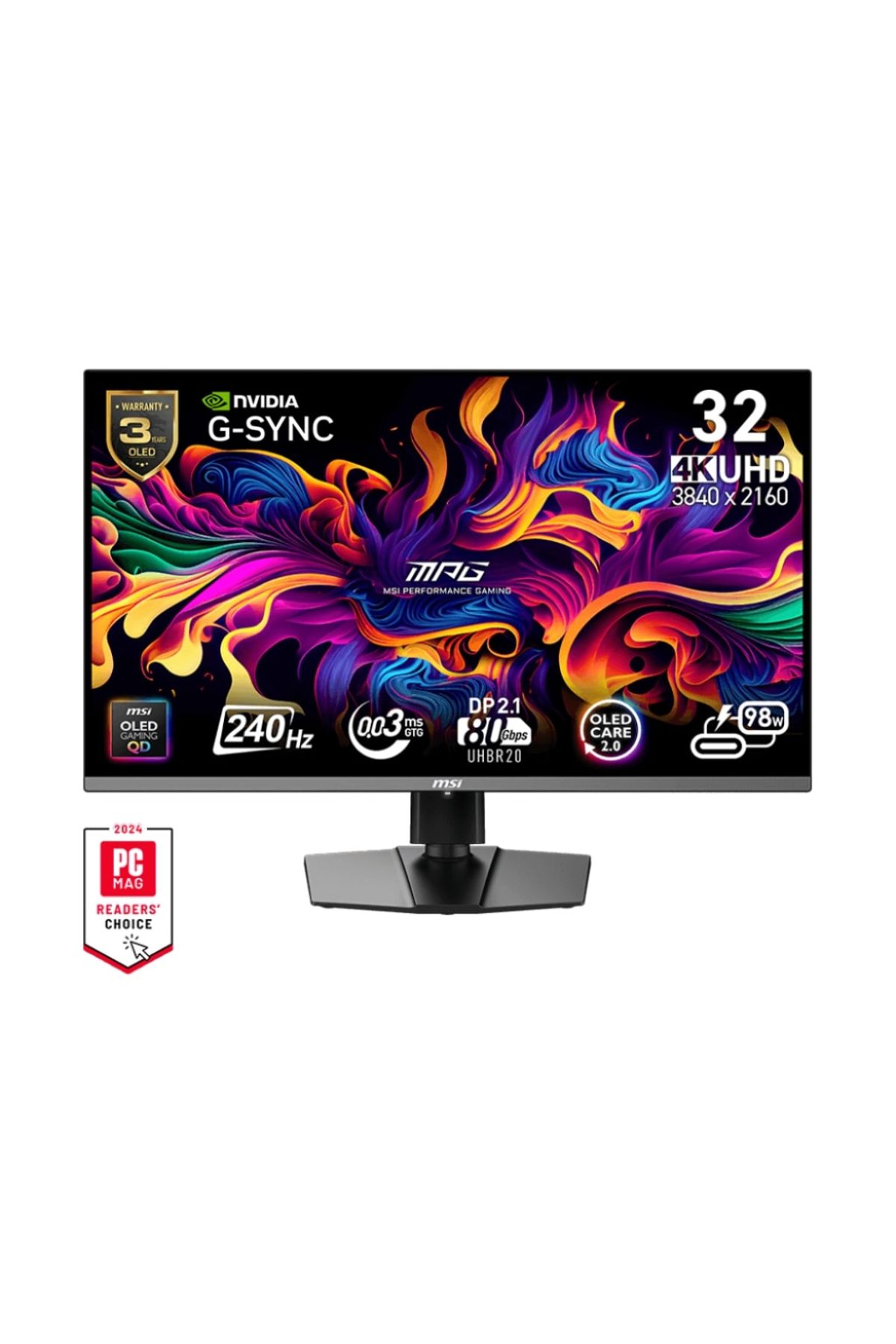 MSI 31.5" MPG 322URX QD-OLED UHD FLAT 240HZ 0.03MS G-SYNC COMPATIBLE GAMING MONITOR