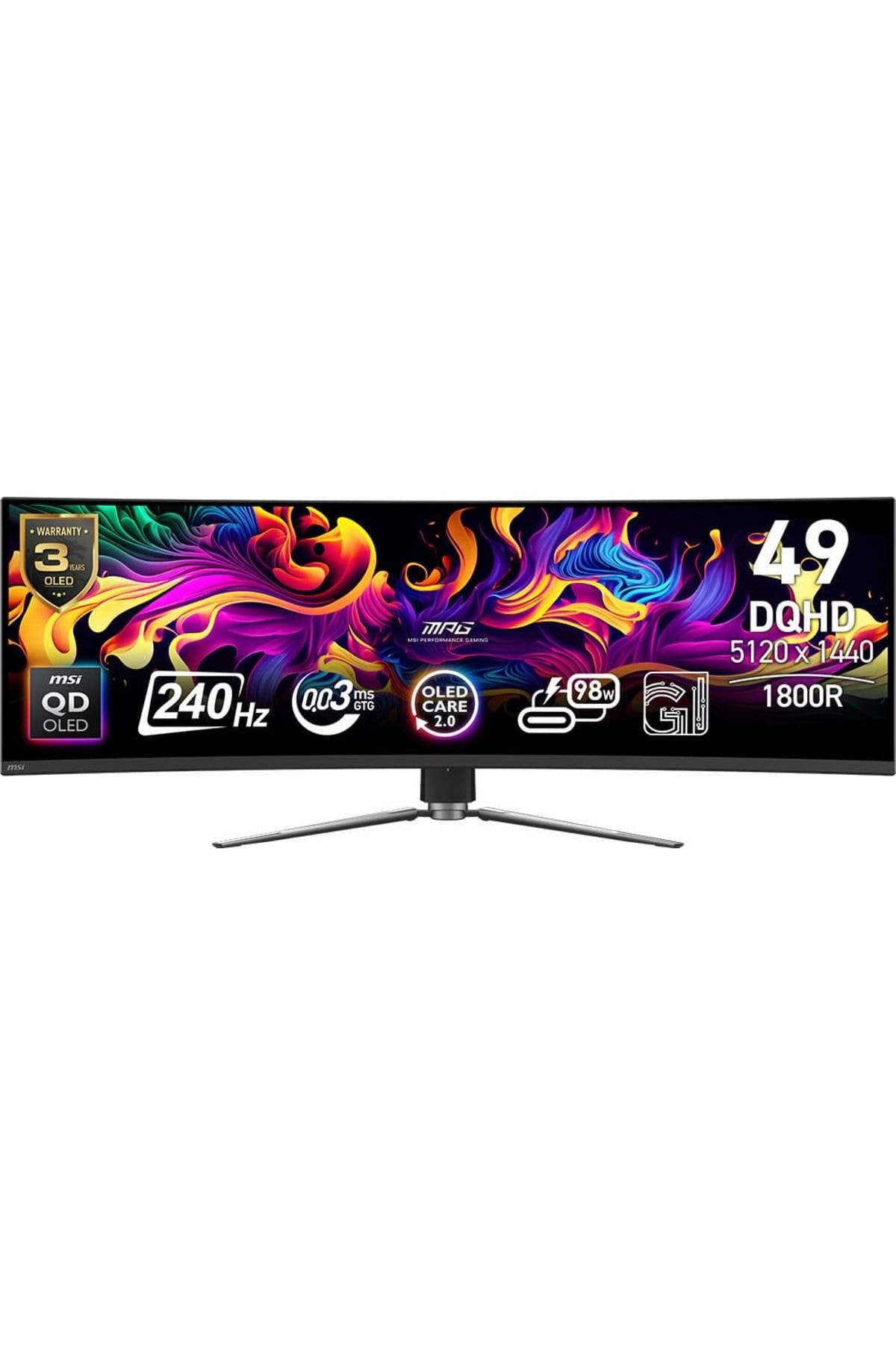 MSI 49" MPG 491CQPX QD-OLED 5120x1440 DQHD CURVE 240HZ 0.03MS G-SYNC COMPATIBLE GAMING MONITOR