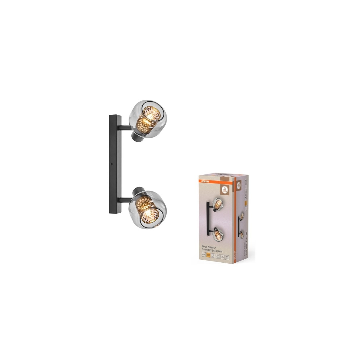 Firefly Ikili LED Spot 2X2.8W 2700K 500LM E14 Dim Edilebilir Siyah