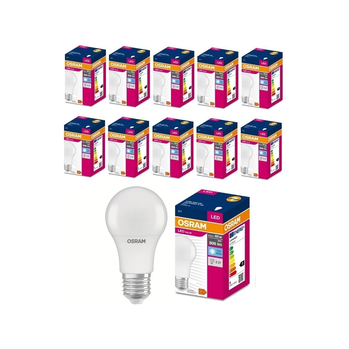 Osram Led 8.5W 6500K 806lm E27 Duy Beyaz Işık Ampul 10 adet / 4099854656934