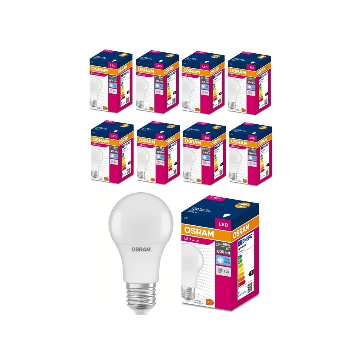 Osram Led 8.5W 6500K 806lm E27 Duy Beyaz Işık Ampul 8 adet / 4099854656934