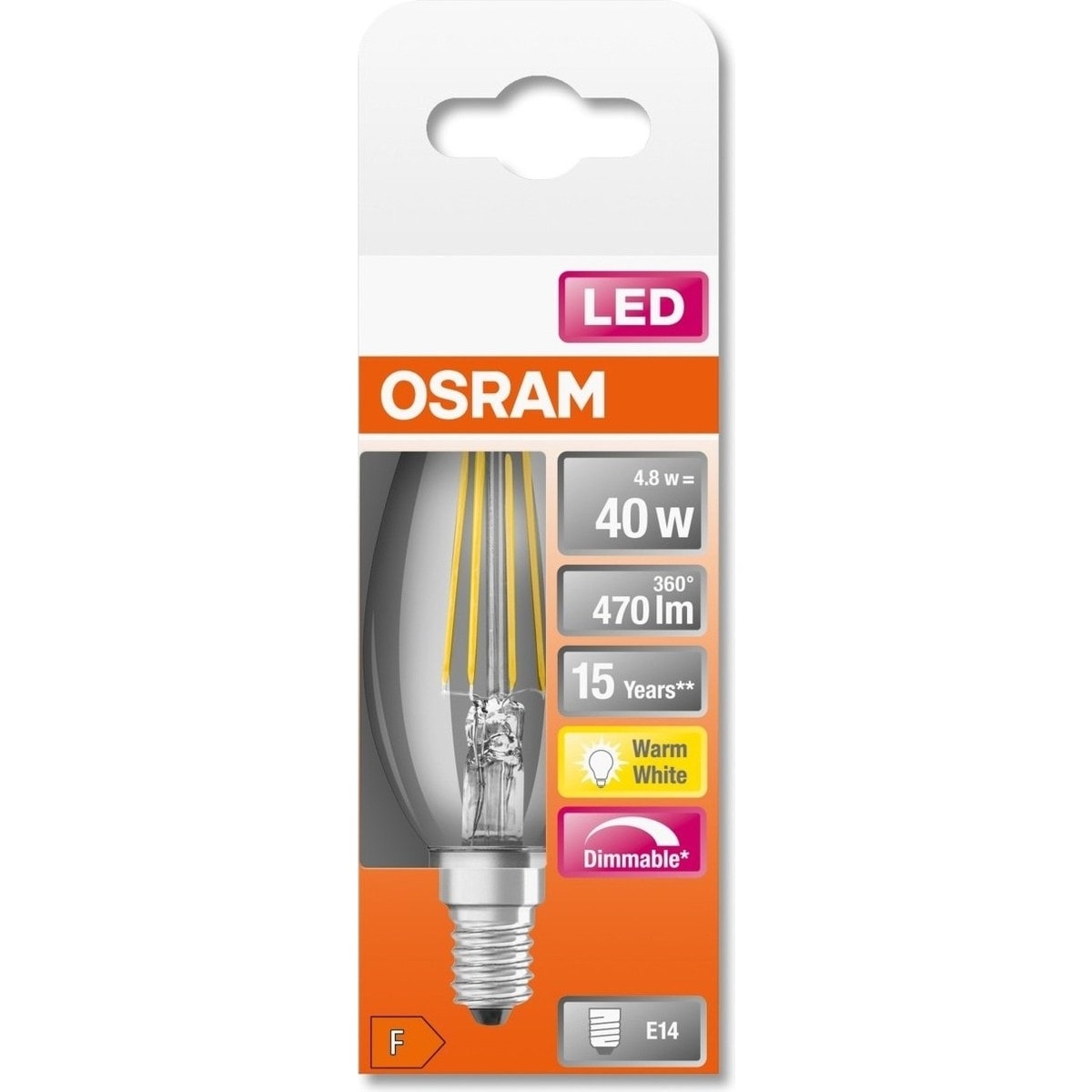 Osram Led Flament 4.8W 2700K 470lm E14 Duy Sarı Işık Dim Edilebilir Ampul / 4099854394812