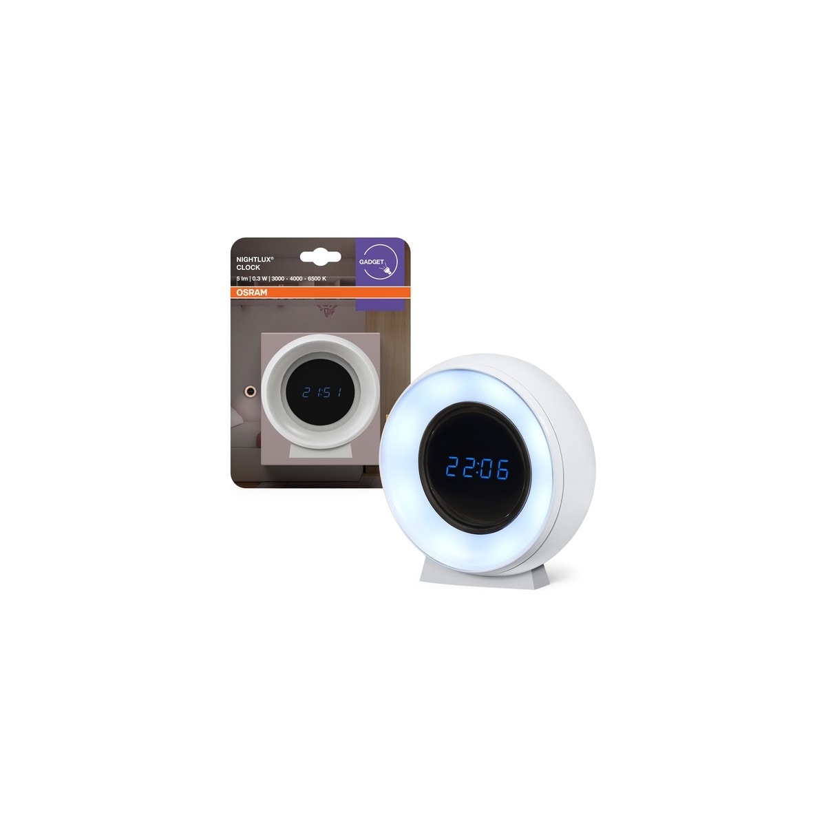 Nightlux Clock 0.3W 5lm Sarı - Kırık Beyaz ve Beyaz Işık Saat
