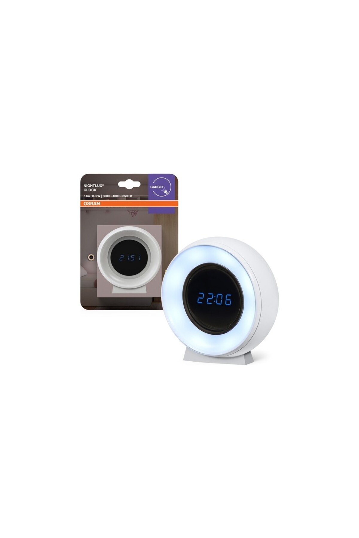 Osram Nightlux Clock 0.3W 5lm Sarı - Kırık beyaz ve Beyaz Işık Saat / 4099854530838