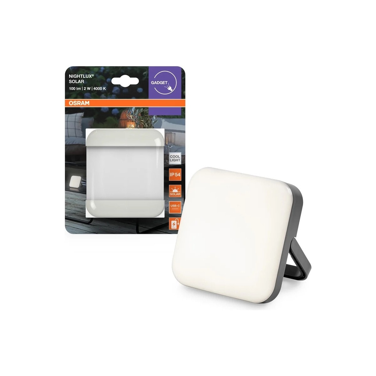 Nightlux Solar 2W 100 Lümen 4000K IP54 Güneş Enerjili Usb-C Şarjlı LED Aydınlatma