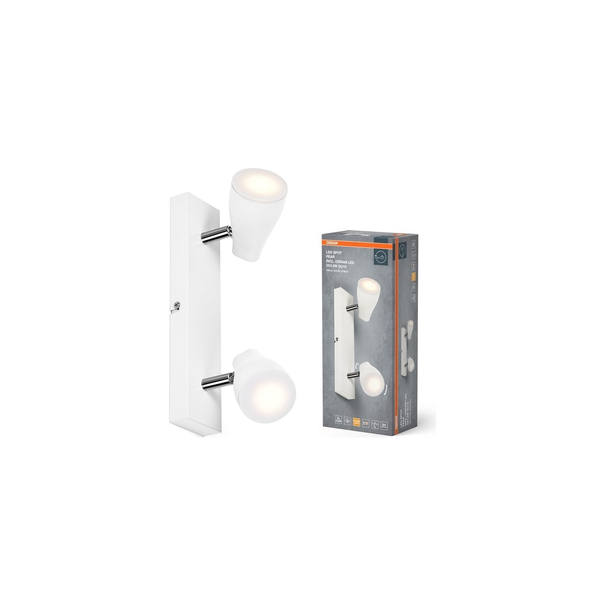 Pear Ikili LED Spot 2X4.3W 2700K 700LM GU10 Beyaz Kasa