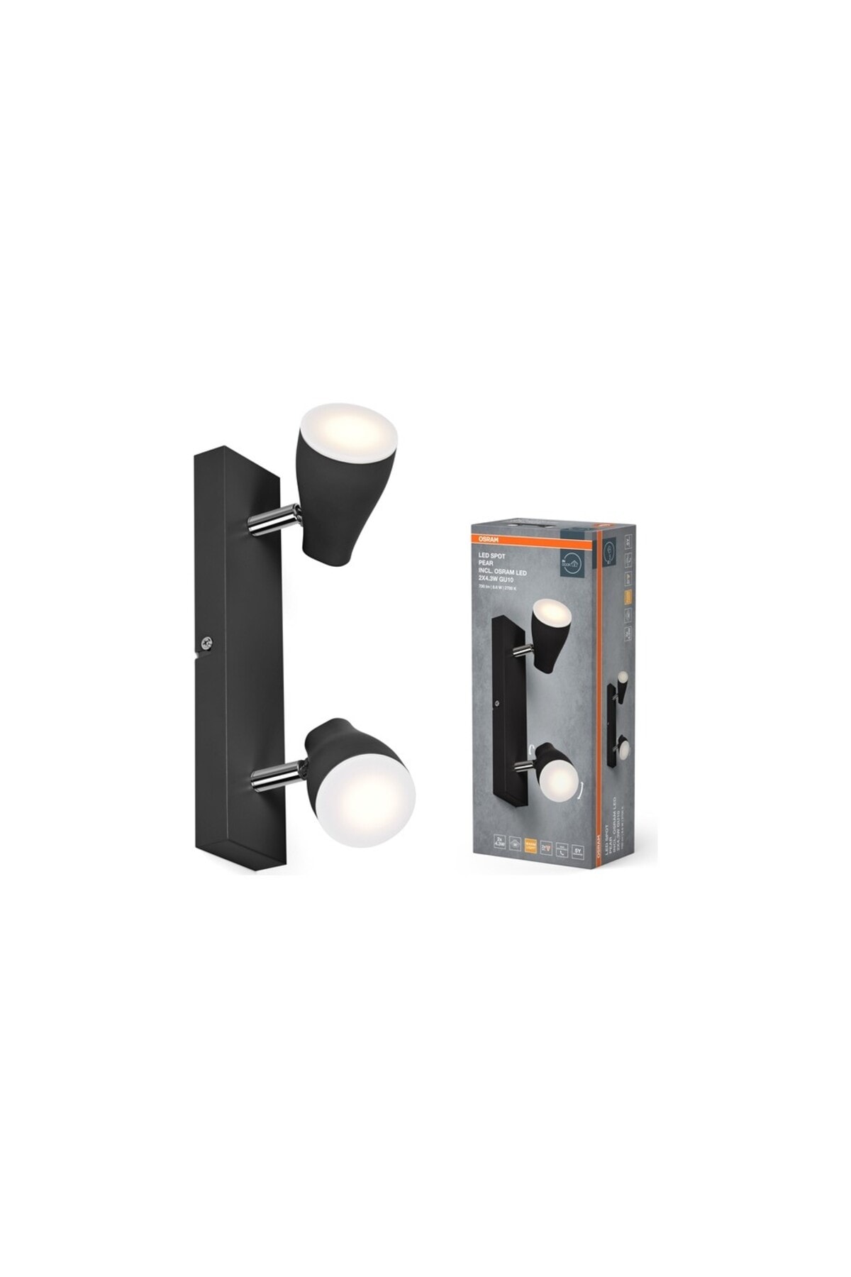 Osram Pear İkili Led Spot 2x4.3W 2700K 700lm GU10 Siyah Kasa / 4099854473944