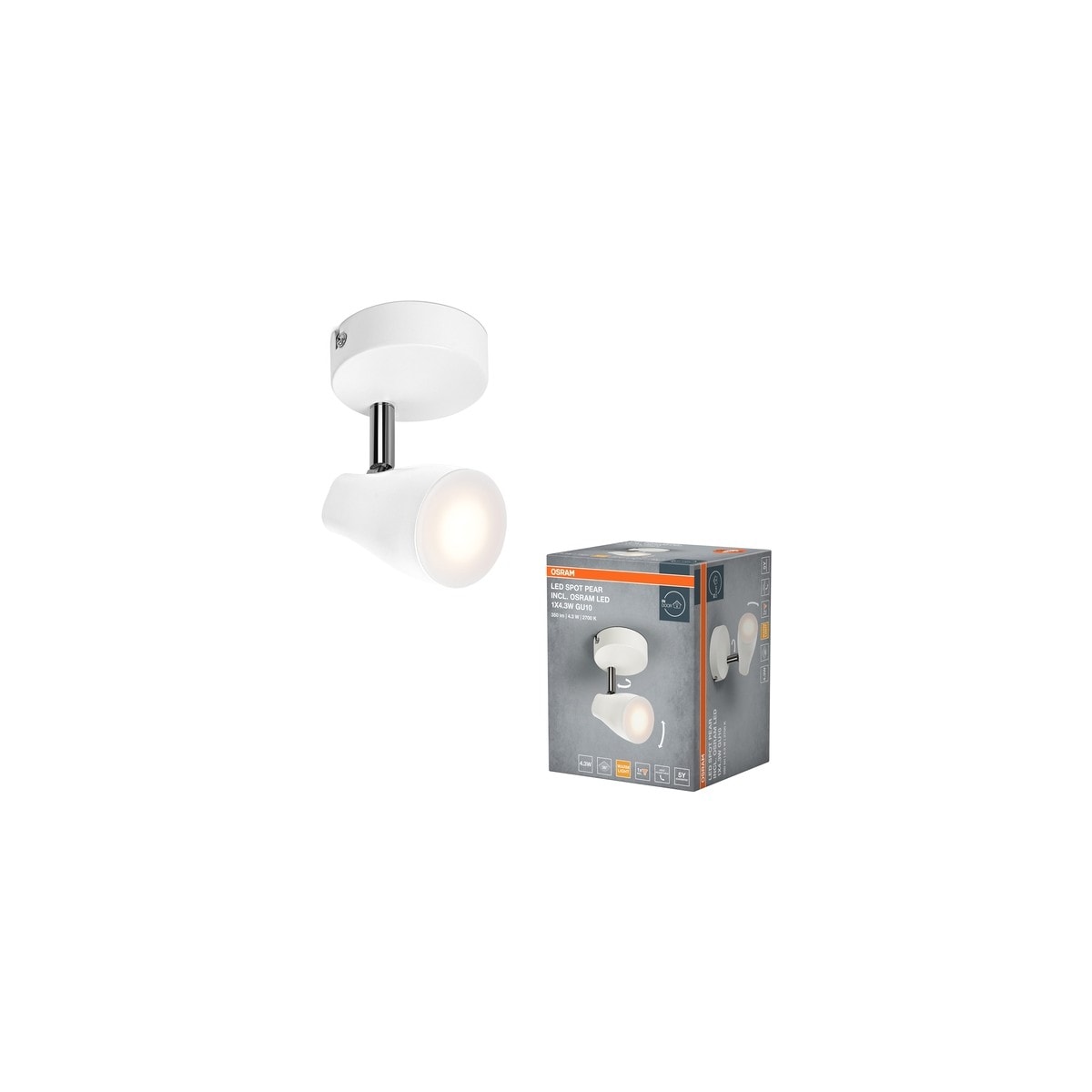 Osram Pear Tekli Led Spot 4.3W 2700K 350lm GU10 Beyaz Kasa / 4099854473760
