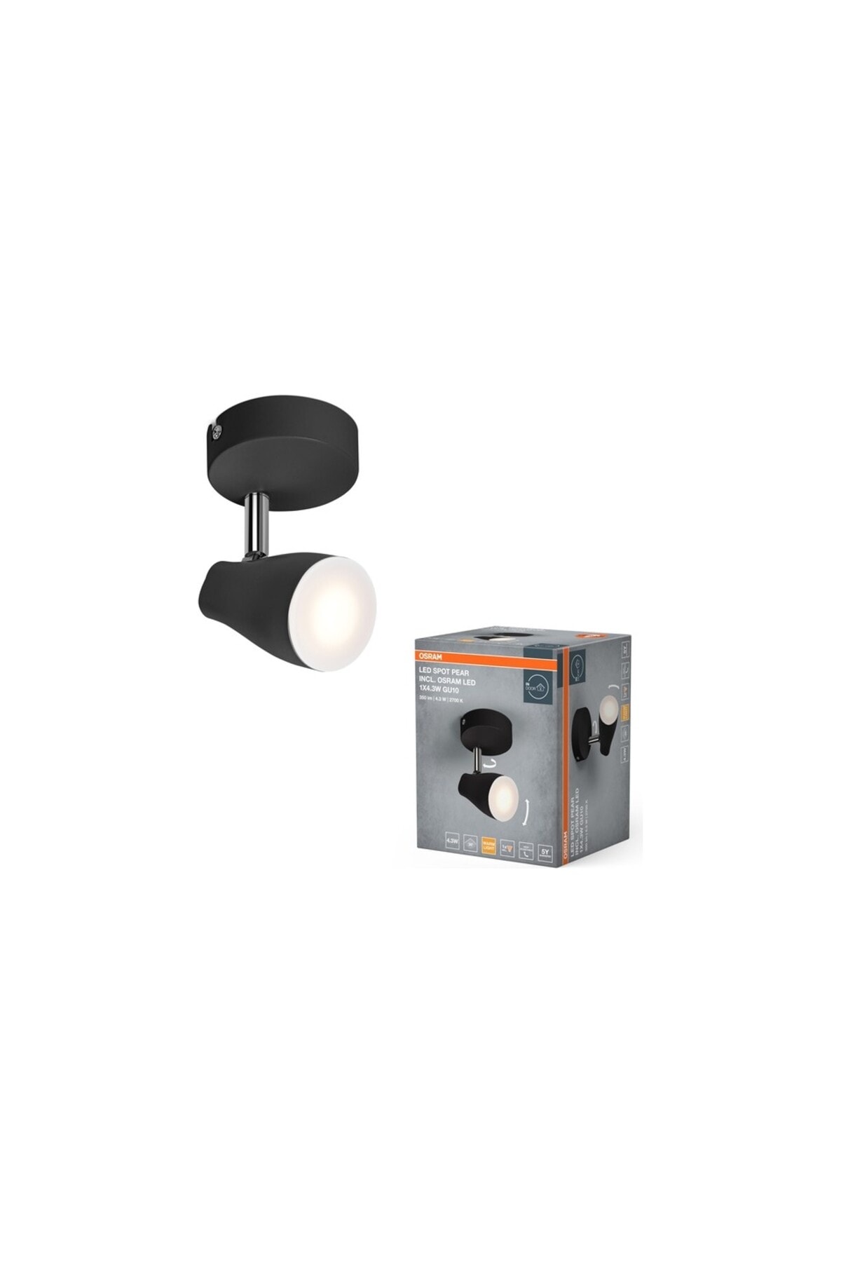 Osram Pear Tekli Led Spot 4.3W 2700K 350lm GU10 Siyah Kasa / 4099854473920