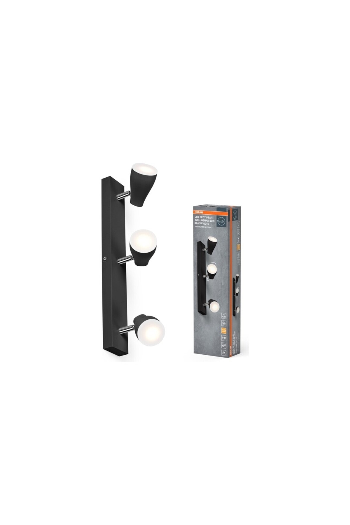 Osram Pear Üçlü Led Spot 3x4.3W 2700K 1050lm GU10 Siyah Kasa / 4099854473968