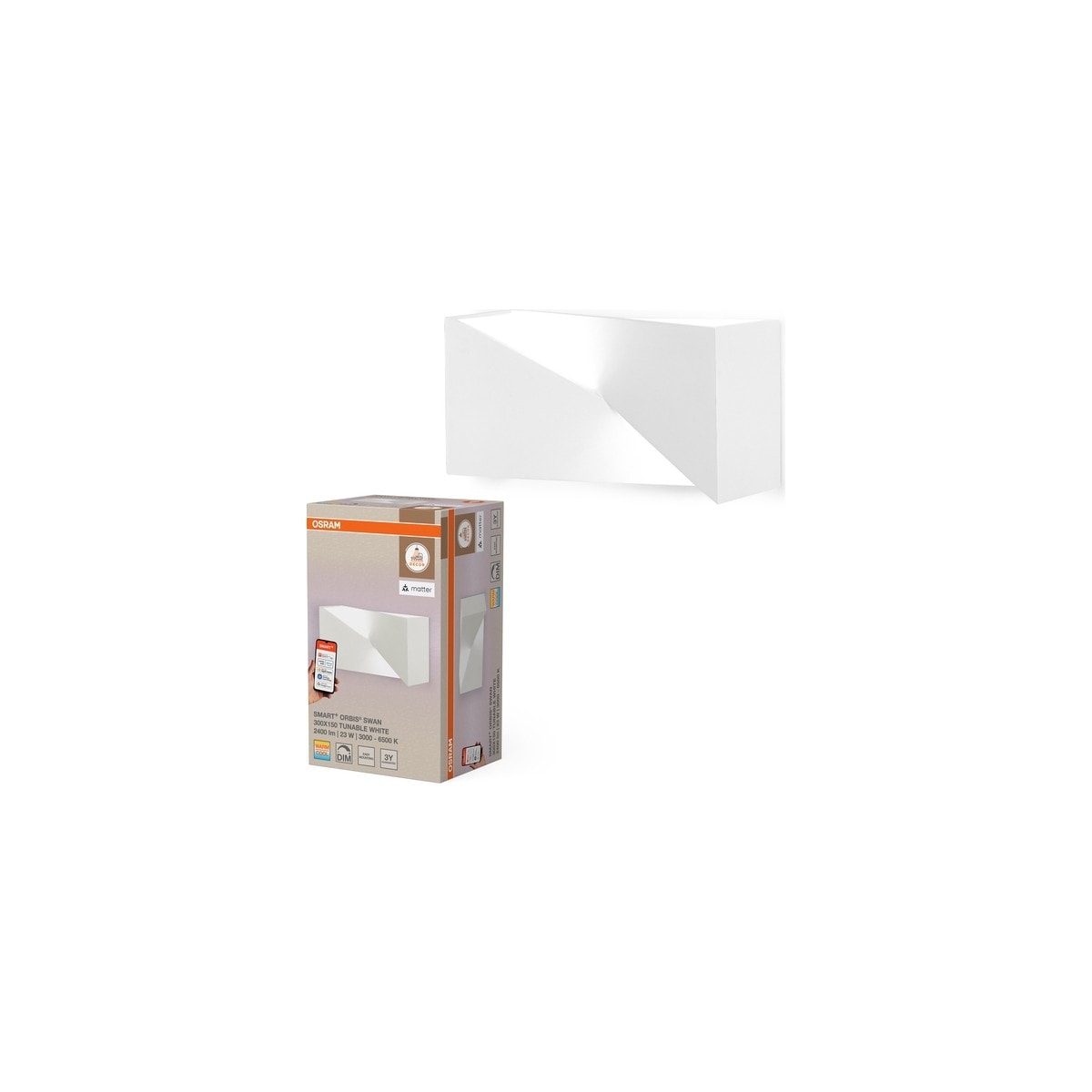 Osram SMAR+Matter Wall Swan 23W 1700L 3000-6500K Wi-Fi Akıllı LED Duvar Apliği Beyaz/4099854475030