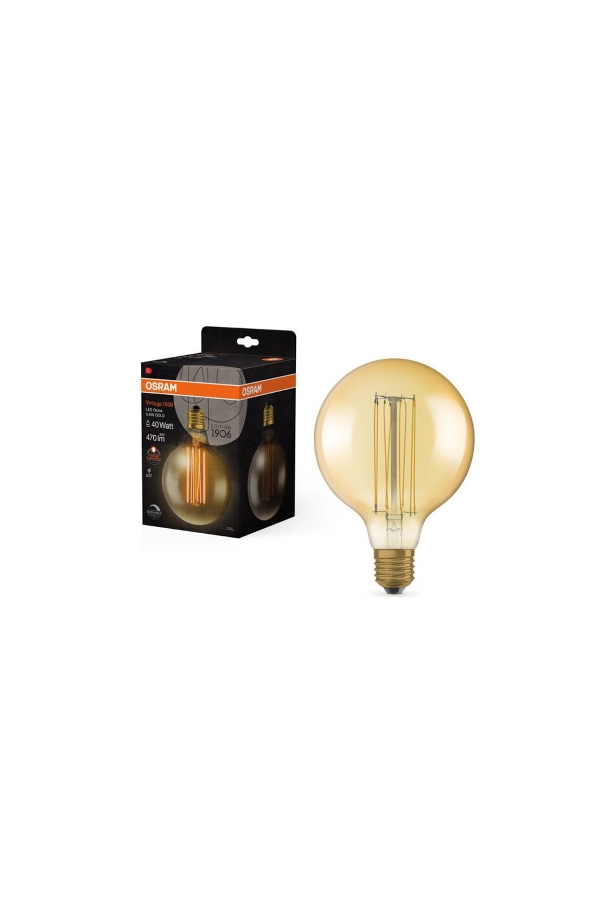 Osram Vintage 1906 Globe Flament 5.8W 4700lm 2200K E27 Duy Dim Sarı Işık Ampul / 4058075761797